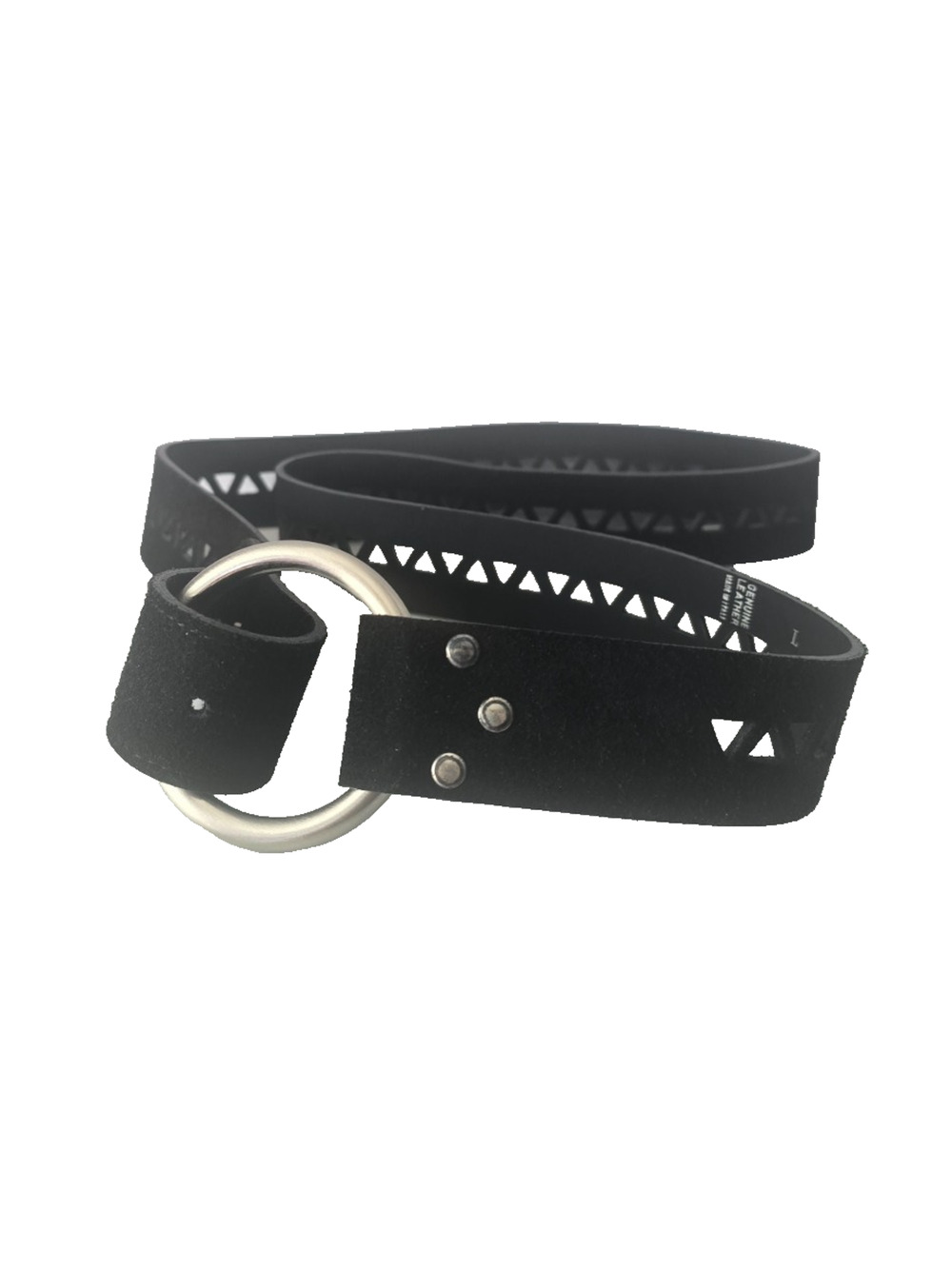 New York & Company Italy Black Suede Leather Triangle Cuts Sz 35"-38" Belt